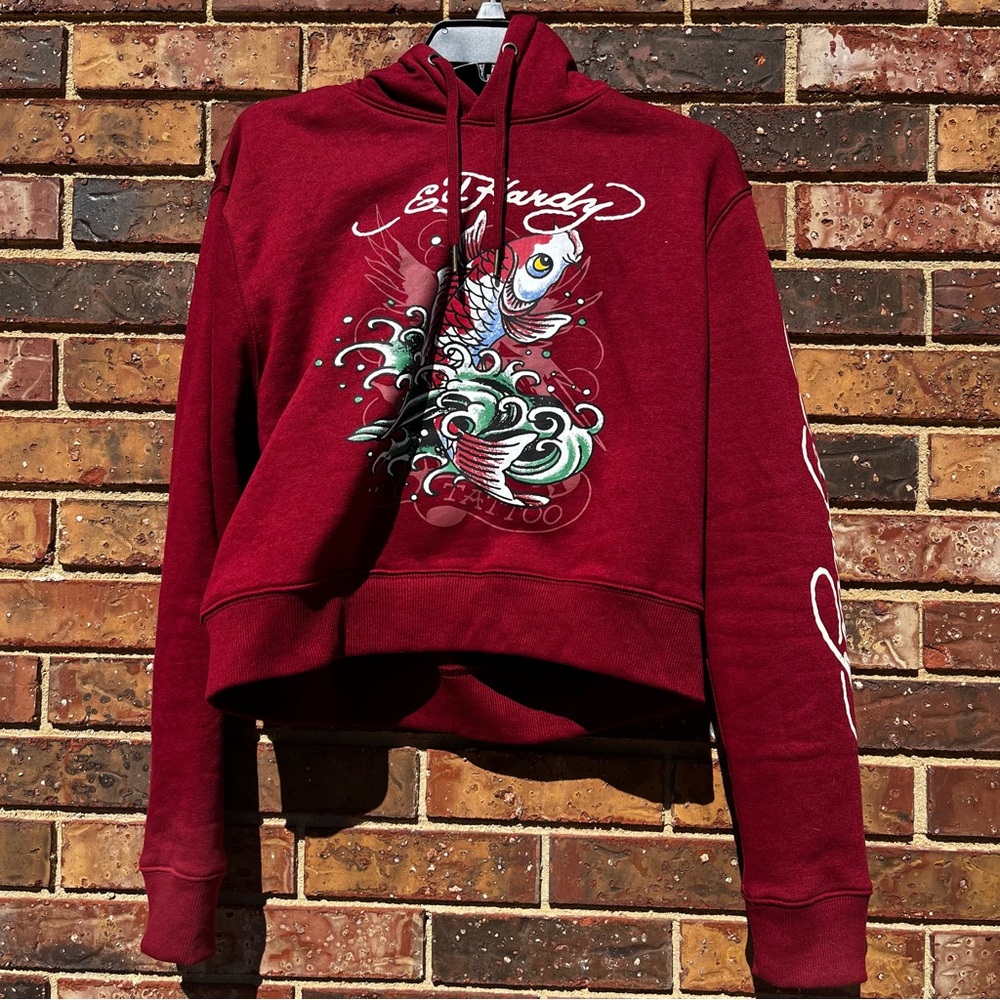 NWOT Ed Hardy Fish Cropped Hoodie